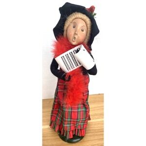 Vtg Byer's Choice Christmas Carolers Actress Victorian Lady Cardinal Feather Boa